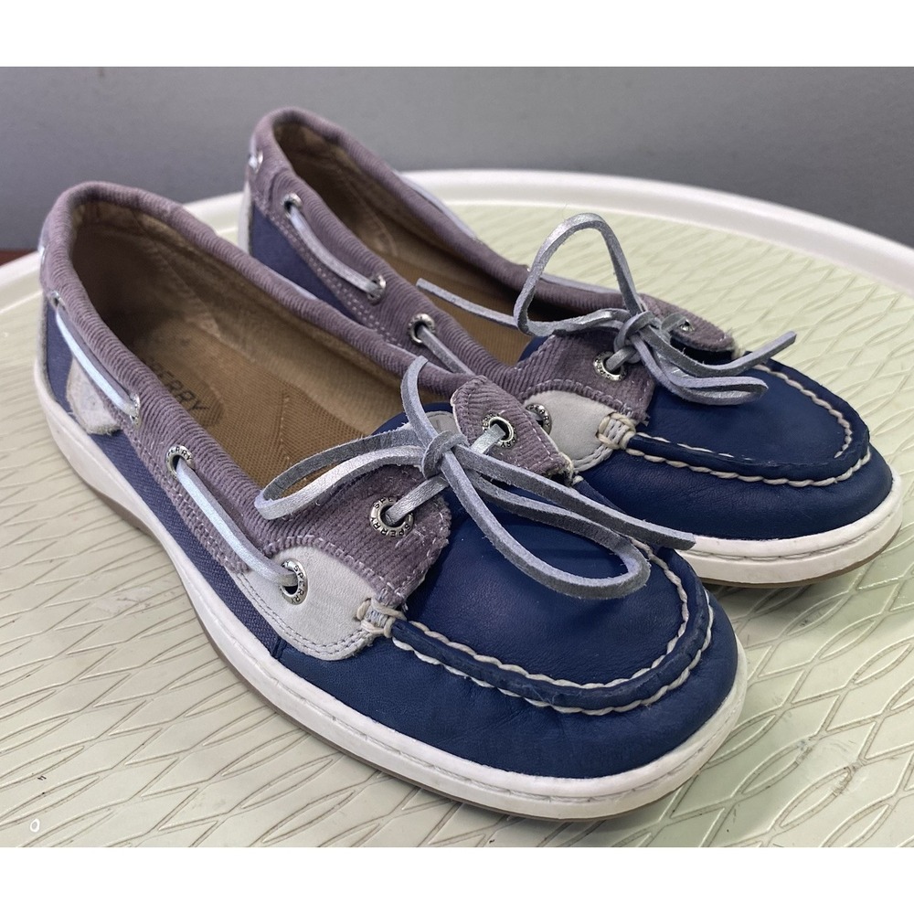 Sperry Women Leather Angelfish Varsity Loafer Blue Gray Casual Flat Boat Shoe 6